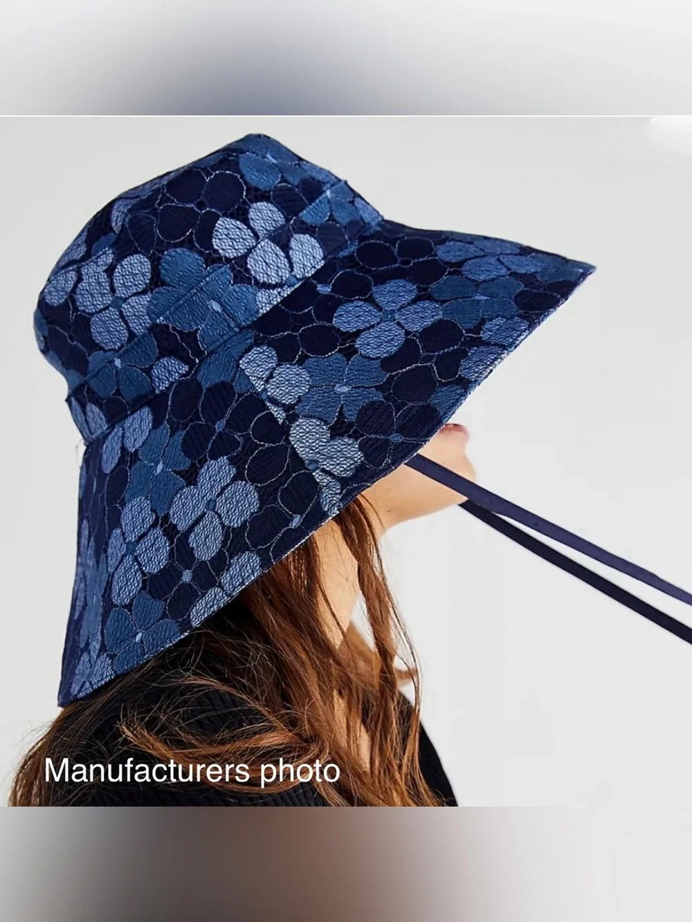 Free People “Molly” Navy Floral Classic Summer Bucket Hat, One Size